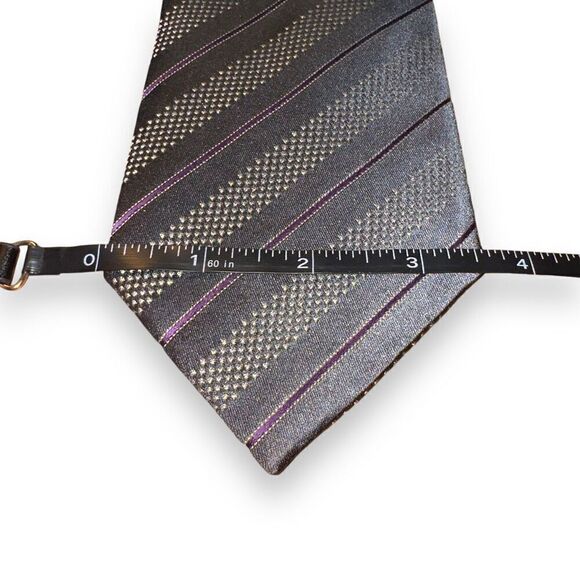 Ermenegildo Zegna Gray & Purple Striped Handmade in Italy Tie - Picture 2 of 5